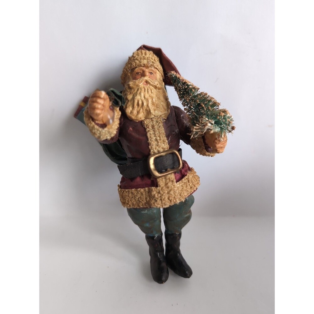 Vtg Paper Mache Santa Claus Christmas Ornament Bottle Brush Tree